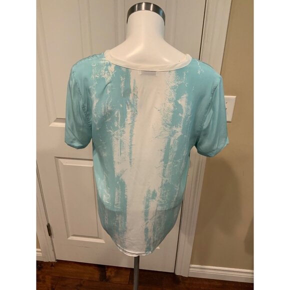 Equipment Femme Blue & White Splatter Short Sleeve Silk Top, Size S - Picture 4 of 5